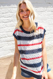 Feeling Festive Red White & Blue Striped Crochet Sweater Top