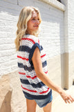 Feeling Festive Red White & Blue Striped Crochet Sweater Top