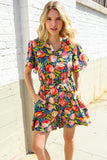 Sunny Days Floral Print Smocked Waist Back Neck Button Romper