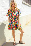 Sunny Days Floral Print Smocked Waist Back Neck Button Romper