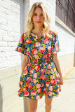 Sunny Days Floral Print Smocked Waist Back Neck Button Romper