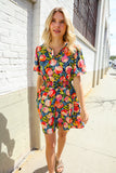 Sunny Days Floral Print Smocked Waist Back Neck Button Romper