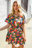 Sunny Days Floral Print Smocked Waist Back Neck Button Romper