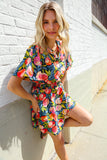 Sunny Days Floral Print Smocked Waist Back Neck Button Romper
