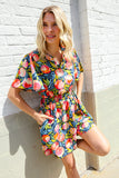 Sunny Days Floral Print Smocked Waist Back Neck Button Romper