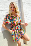 Sunny Days Floral Print Smocked Waist Back Neck Button Romper
