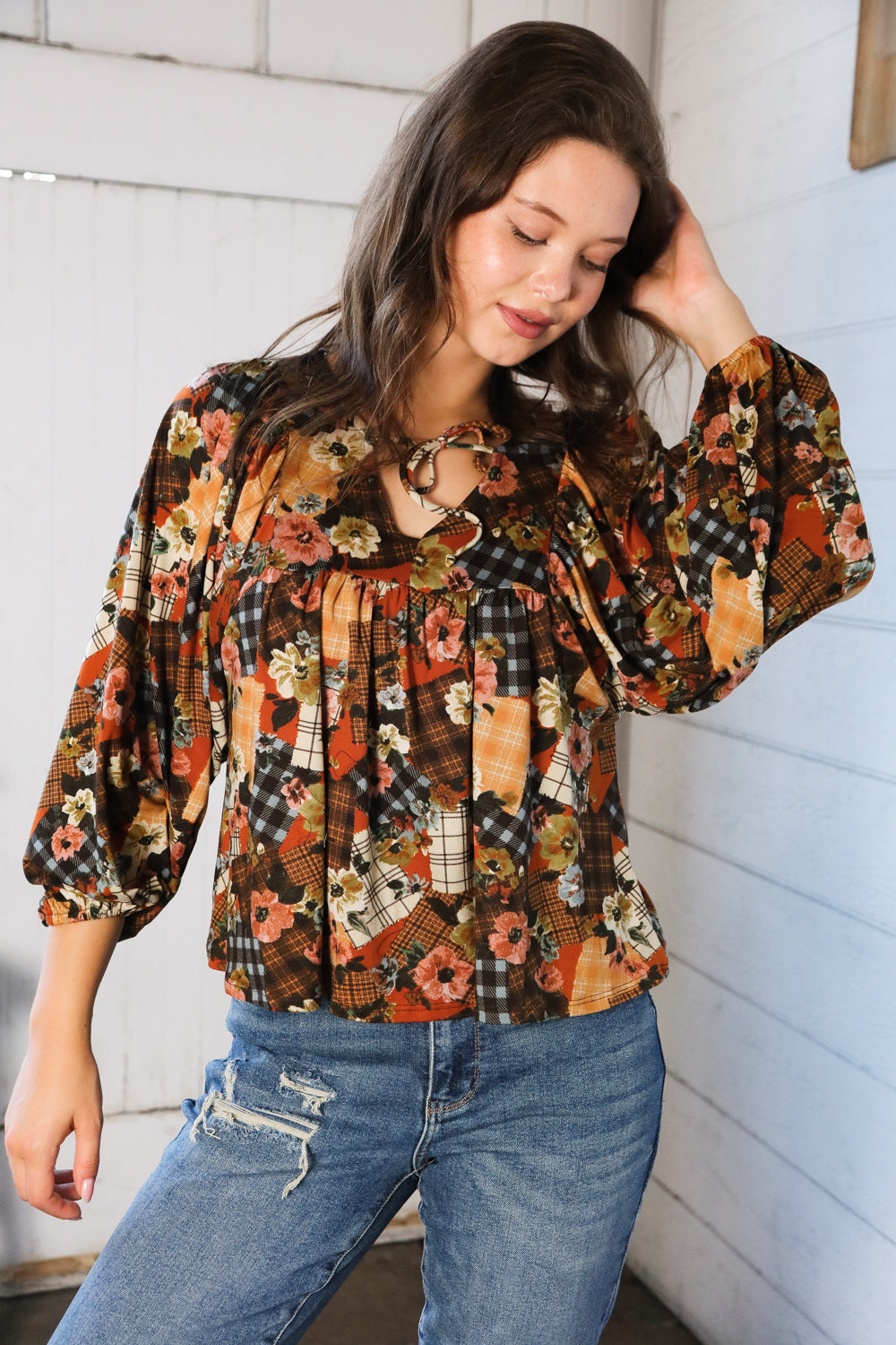 Apple Cider Patchwork Print Blouse