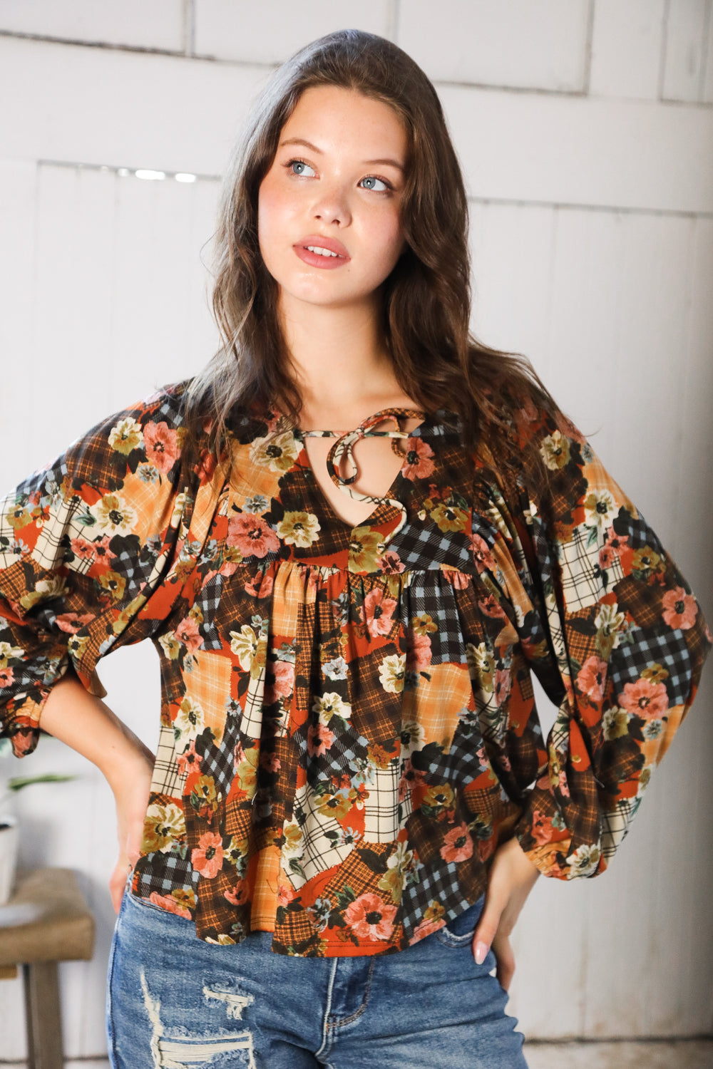 Apple Cider Patchwork Print Blouse