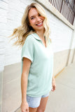 Weekend Ready Sage Collar Notch Neck Waffle Knit Top