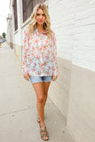 The Feminine Touch Chiffon Button-Down Floral Ruffle Sleeve Blouse