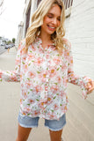 The Feminine Touch Chiffon Button-Down Floral Ruffle Sleeve Blouse