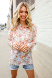 The Feminine Touch Chiffon Button-Down Floral Ruffle Sleeve Blouse