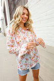 The Feminine Touch Chiffon Button-Down Floral Ruffle Sleeve Blouse