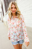 The Feminine Touch Chiffon Button-Down Floral Ruffle Sleeve Blouse