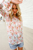 The Feminine Touch Chiffon Button-Down Floral Ruffle Sleeve Blouse