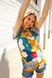 Be Bold Multicolor Abstract Print Flutter Sleeve Mock Neck Top