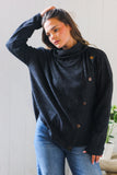 Buttoned Bliss Black Cozy Sweater
