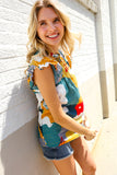 Be Bold Multicolor Abstract Print Flutter Sleeve Mock Neck Top
