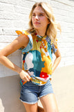 Be Bold Multicolor Abstract Print Flutter Sleeve Mock Neck Top