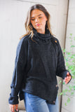 Buttoned Bliss Black Cozy Sweater