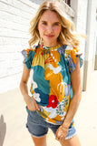 Be Bold Multicolor Abstract Print Flutter Sleeve Mock Neck Top
