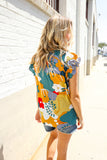 Be Bold Multicolor Abstract Print Flutter Sleeve Mock Neck Top