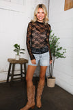 A Feminine Touch Black Semi Sheer Lace Top