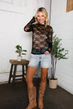 A Feminine Touch Black Semi Sheer Lace Top