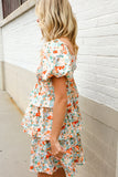 Find Love Floral Print Smocked Neck Puff Sleeve Ruffle Tiered Dress