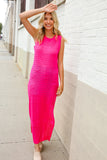 The Perfect Find Hot Pink Pointelle Sleeveless Side Slit Midi Coverup