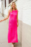 The Perfect Find Hot Pink Pointelle Sleeveless Side Slit Midi Coverup