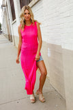 The Perfect Find Hot Pink Pointelle Sleeveless Side Slit Midi Coverup