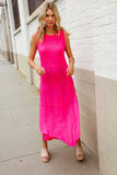 The Perfect Find Hot Pink Pointelle Sleeveless Side Slit Midi Coverup