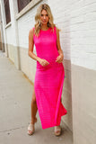 The Perfect Find Hot Pink Pointelle Sleeveless Side Slit Midi Coverup