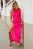 The Perfect Find Hot Pink Pointelle Sleeveless Side Slit Midi Coverup