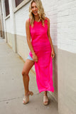 The Perfect Find Hot Pink Pointelle Sleeveless Side Slit Midi Coverup