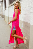 The Perfect Find Hot Pink Pointelle Sleeveless Side Slit Midi Coverup