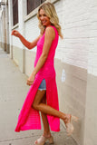 The Perfect Find Hot Pink Pointelle Sleeveless Side Slit Midi Coverup