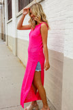 The Perfect Find Hot Pink Pointelle Sleeveless Side Slit Midi Coverup