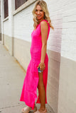 The Perfect Find Hot Pink Pointelle Sleeveless Side Slit Midi Coverup