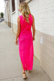 The Perfect Find Hot Pink Pointelle Sleeveless Side Slit Midi Coverup