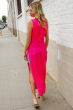 The Perfect Find Hot Pink Pointelle Sleeveless Side Slit Midi Coverup