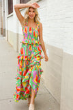 Sunny Days Abstract Print Tiered Ruffle Smocked Sleeveless Maxi