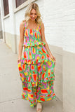 Sunny Days Abstract Print Tiered Ruffle Smocked Sleeveless Maxi