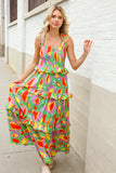 Sunny Days Abstract Print Tiered Ruffle Smocked Sleeveless Maxi