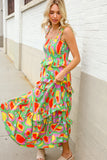 Sunny Days Abstract Print Tiered Ruffle Smocked Sleeveless Maxi