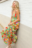 Sunny Days Abstract Print Tiered Ruffle Smocked Sleeveless Maxi