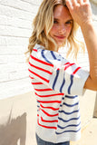 Patriotic Red & Blue Stripe Drop Shoulder Oversize Sweater Top