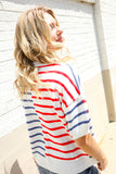 Patriotic Red & Blue Stripe Drop Shoulder Oversize Sweater Top