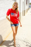 American Flag Bubble Short Sleeve Jacquard Sweater Knit Pullover